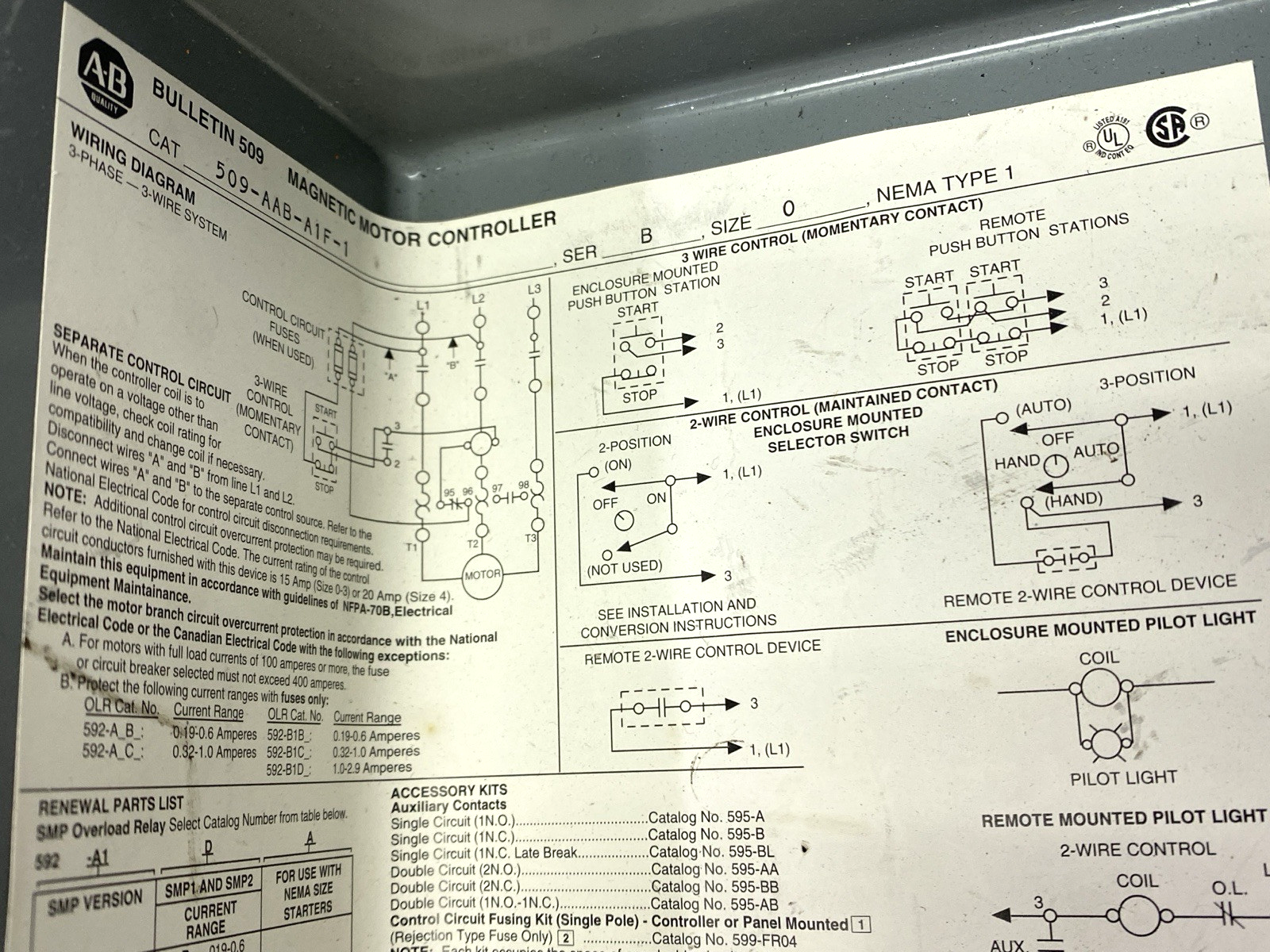 Allen Bradley 509-AAB-A1F-1 Magnetic Motor Controller COVER ONLY - Maverick Industrial Sales