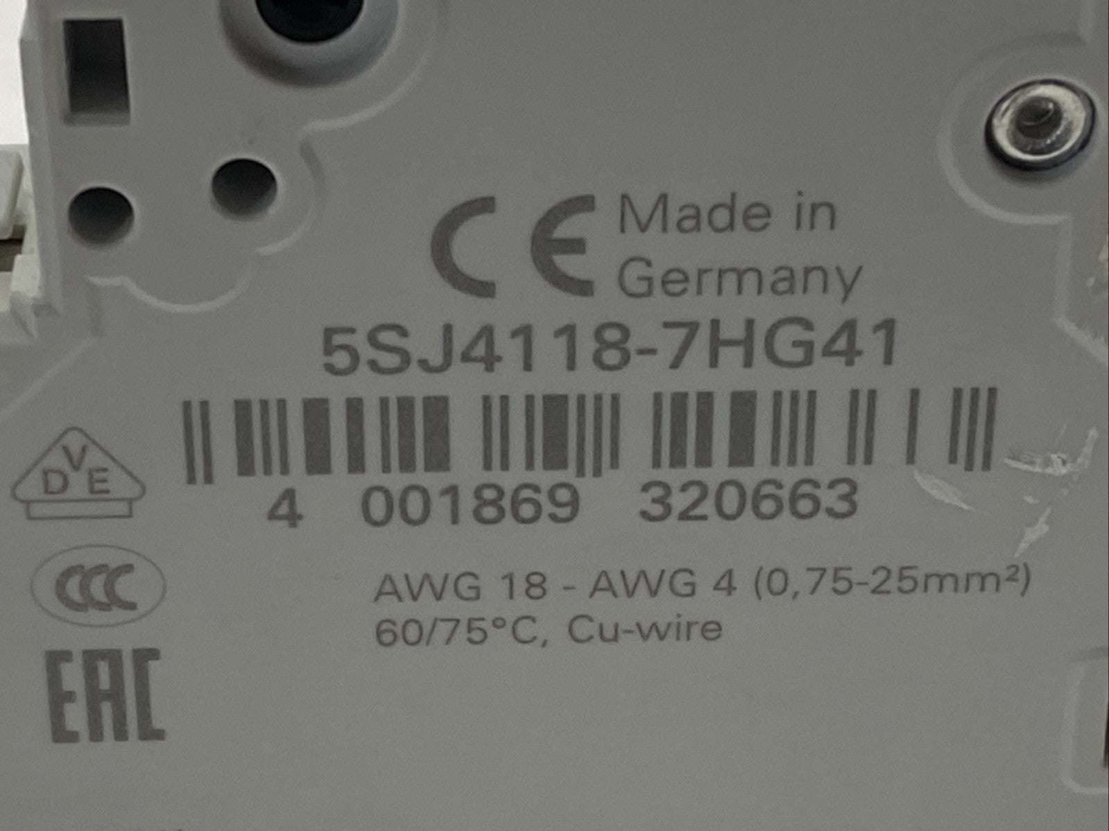 Siemens 5SJ4118-7HG41 Miniature Circuit Breaker 1-Pole 15A 240V - Maverick Industrial Sales