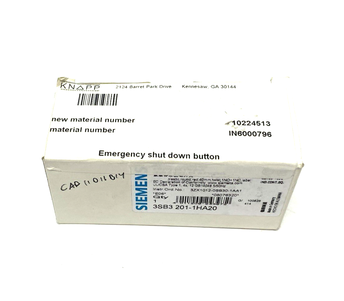 Siemens 3SB3201-1HA20 Emergency Stop Pushbutton Assembly, 22mm Red Plastic - Maverick Industrial Sales
