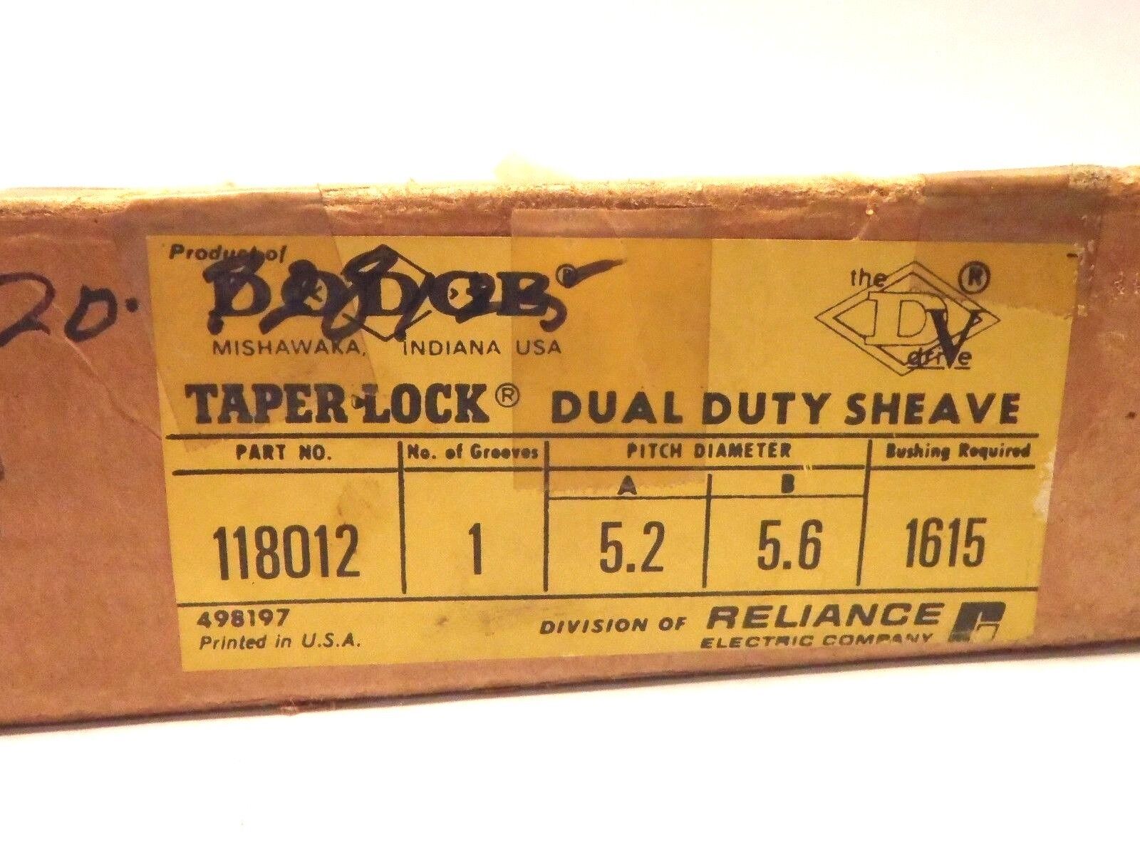 118012 / 1615 | Dodge 118012 Taper Lock Dual Duty Sheave Single Groove 5.2/5.6 w/1615 Bushing - New Other - Maverick Industrial Sales