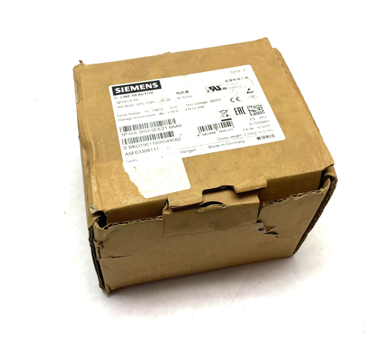 Siemens 6SL3203-0CE21-8AA0 SINAMICS Line Reactor 380-480V - Maverick Industrial Sales