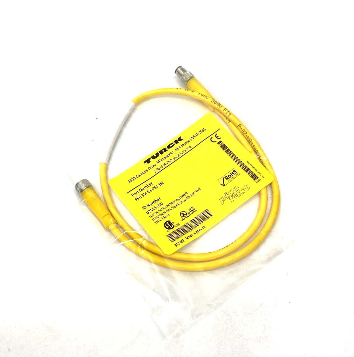 PKG 3M-0.6-PSG 3M | Turck Picofast Actuator/Sensor Extension Cable U2515-850 - New - Maverick Industrial Sales
