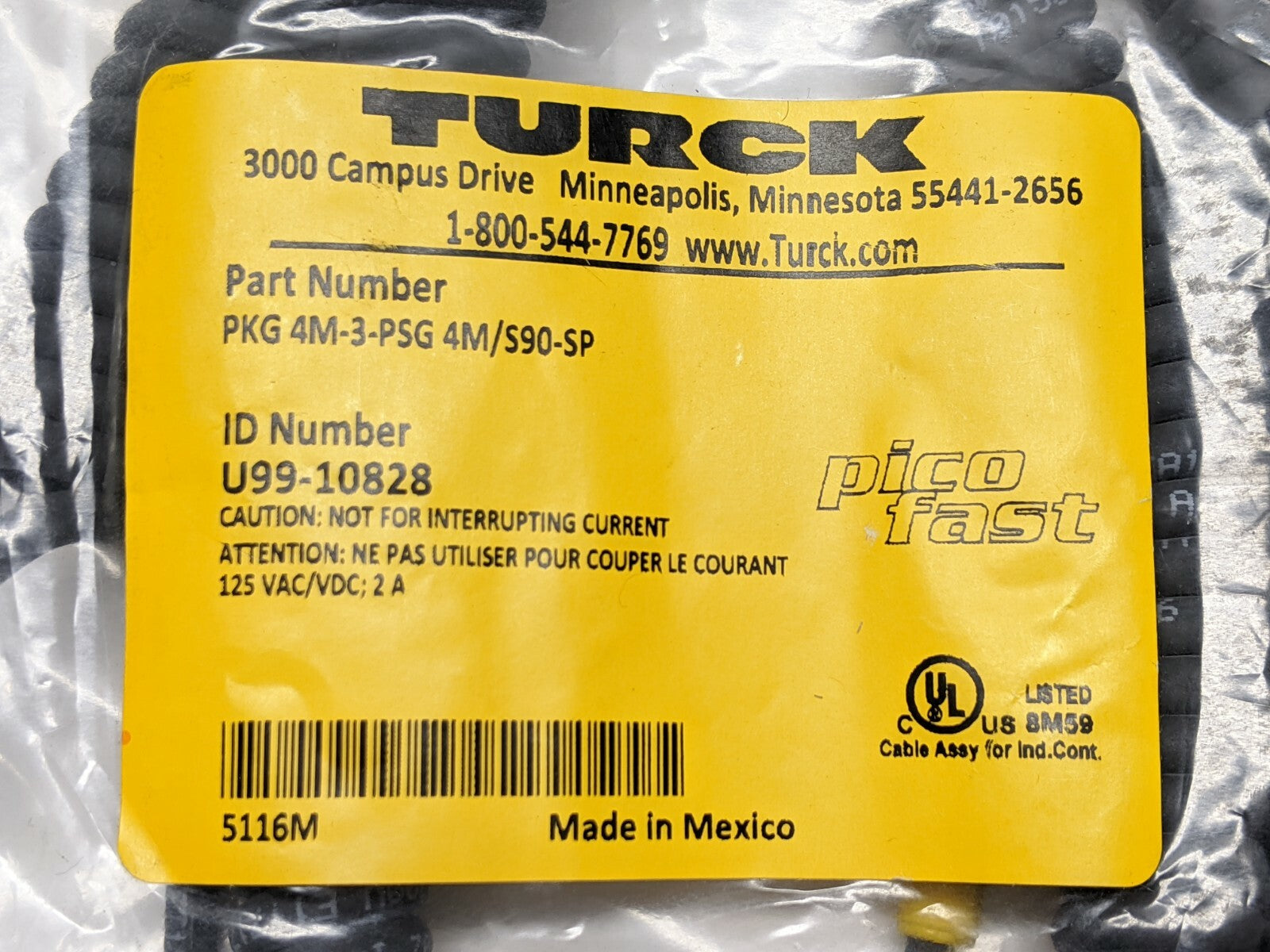 PKG 4M-3-PSG 4M/S90-SP | Turck Cable Assembly Cordset Spiral Cord U99-10828 - New - Maverick Industrial Sales