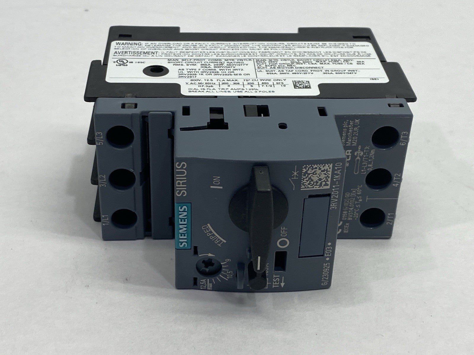 Siemens 3RV2011-1KA10 Motor Protector Circuit Breaker 9-12.5A - Maverick Industrial Sales