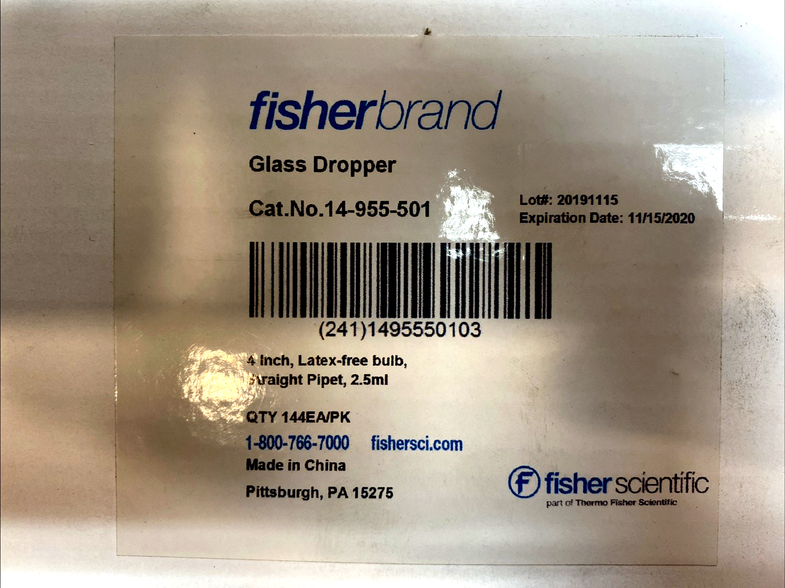 Fisher Scientific 14‑955‑501 Glass Medicine Dropper 2.5 mL LOT OF 144 - Maverick Industrial Sales