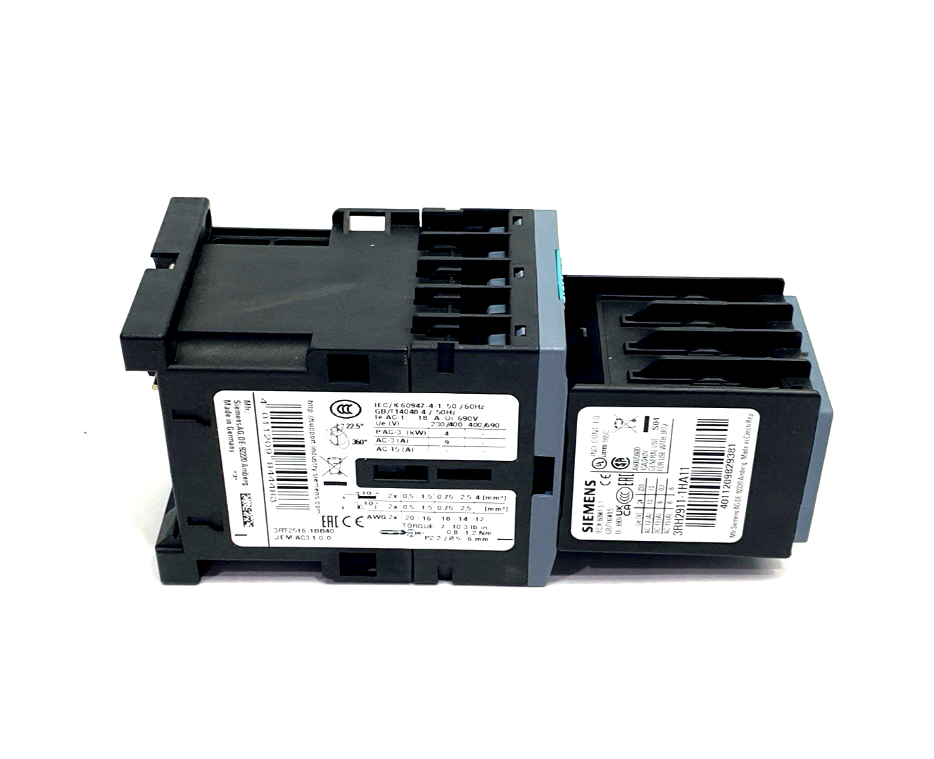 Siemens 3RT2516-1BB40 Power Contactor, AC-3, 9A, 4kW 400V, 4P 24VDC - Maverick Industrial Sales
