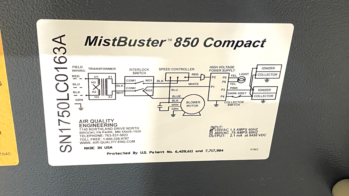 Air Quality Engineering MB850 MistBuster 850 Compact Air Cleaner Mist Collector - Maverick Industrial Sales