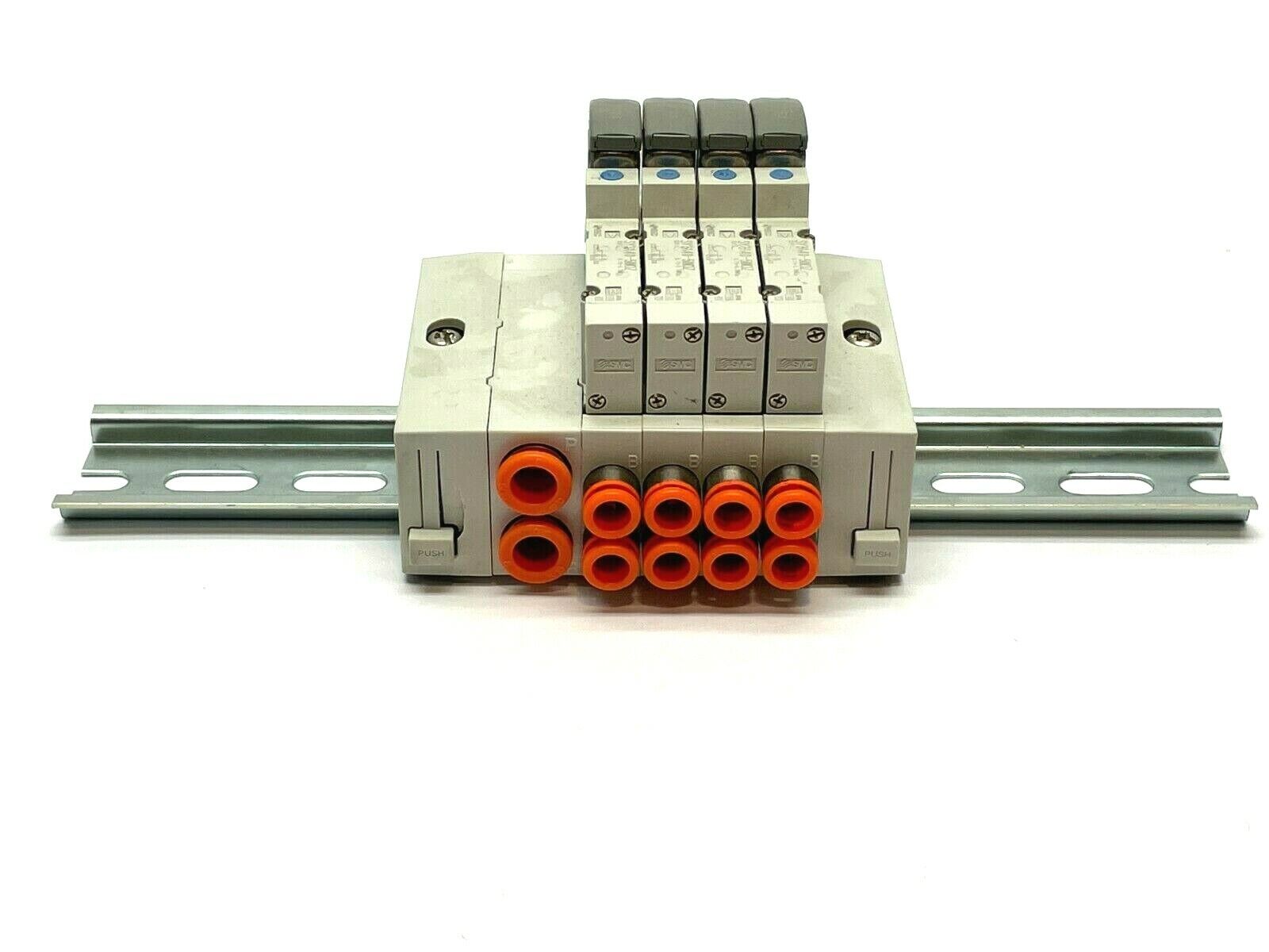 SMC SS5Y3-45-04D-N7 Stacking Manifold w/ SY3140-5WOZ Solenoids - Maverick Industrial Sales
