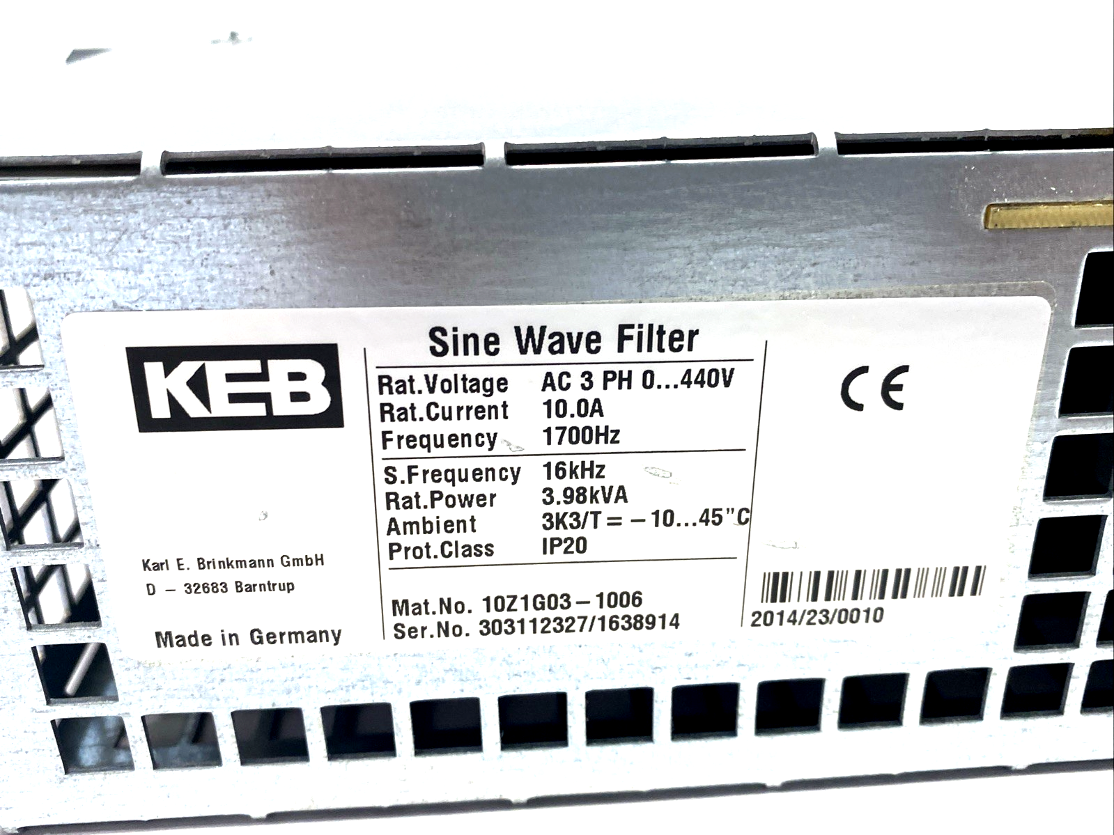 10Z1G03-1006 | KEB Sine Wave Filter AC 3PH 440V 10A 3.98kVA - Used - Maverick Industrial Sales