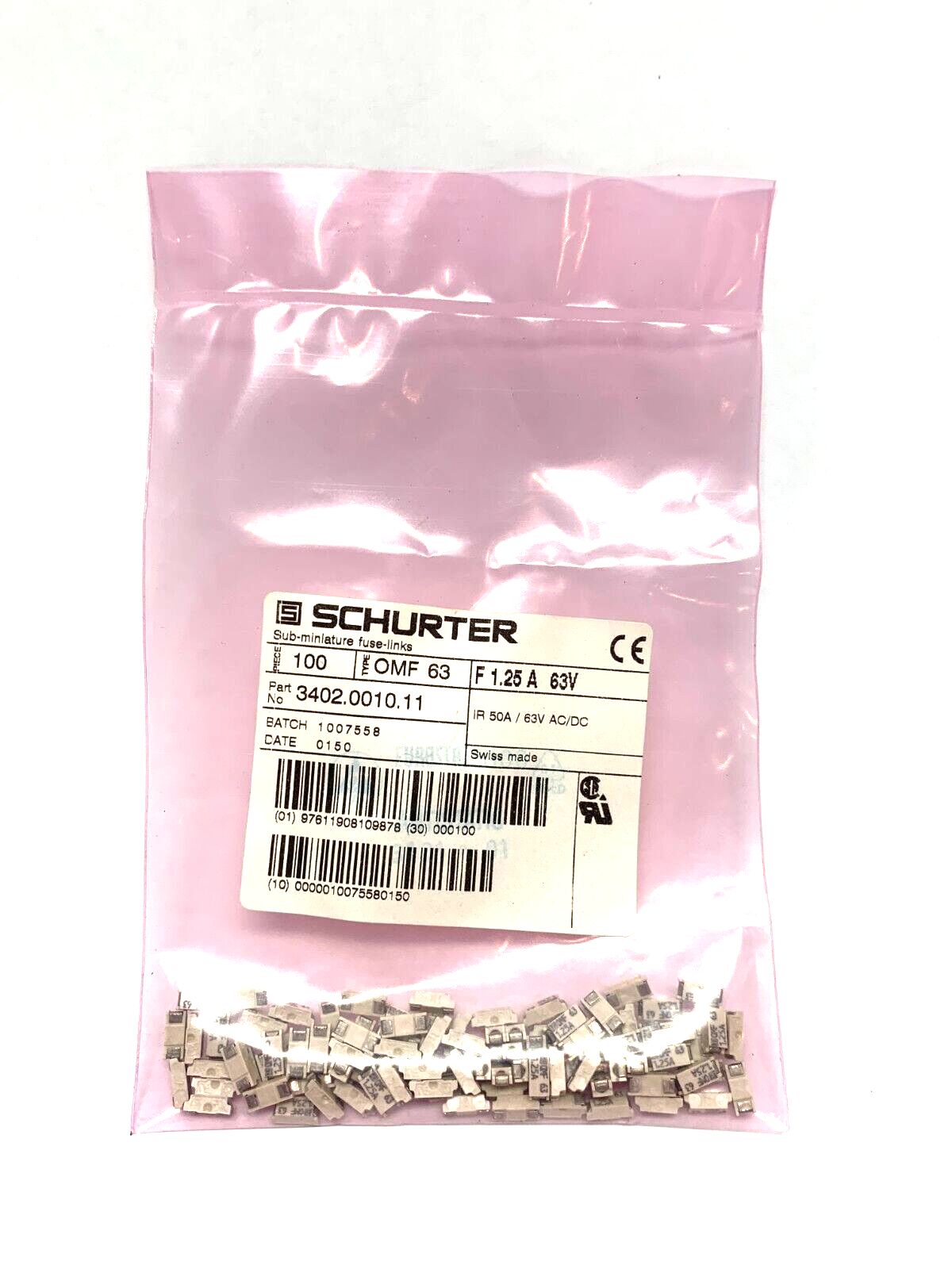 Schurter 3402.0010.11 Sub-Miniature Fuse Links PACK OF 100 - Maverick Industrial Sales