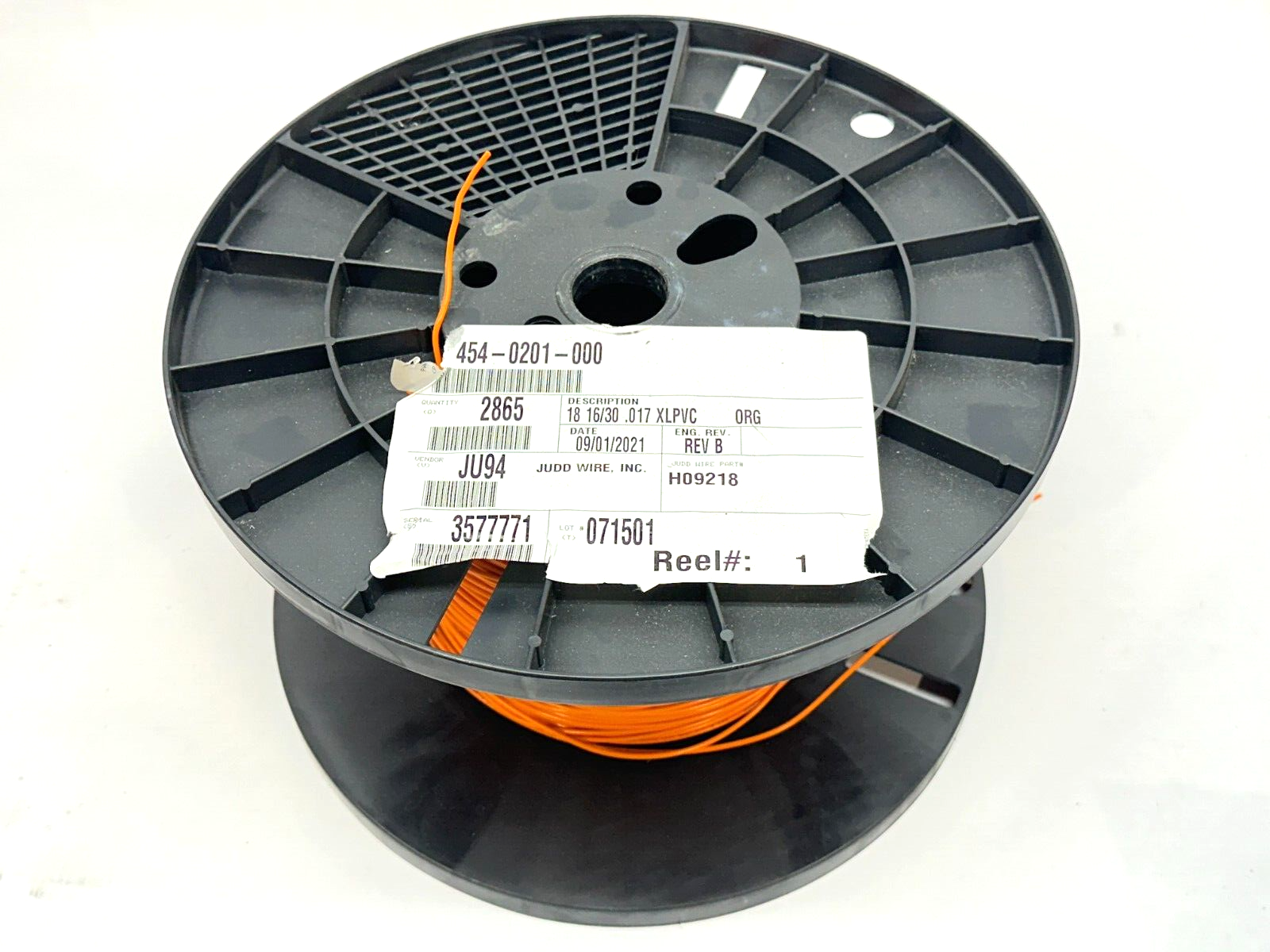 Judd Wire 454-0201-000 18AWG Wire Style 1430 XLPVC 2865ft Coil 700ft REMAINING - Maverick Industrial Sales