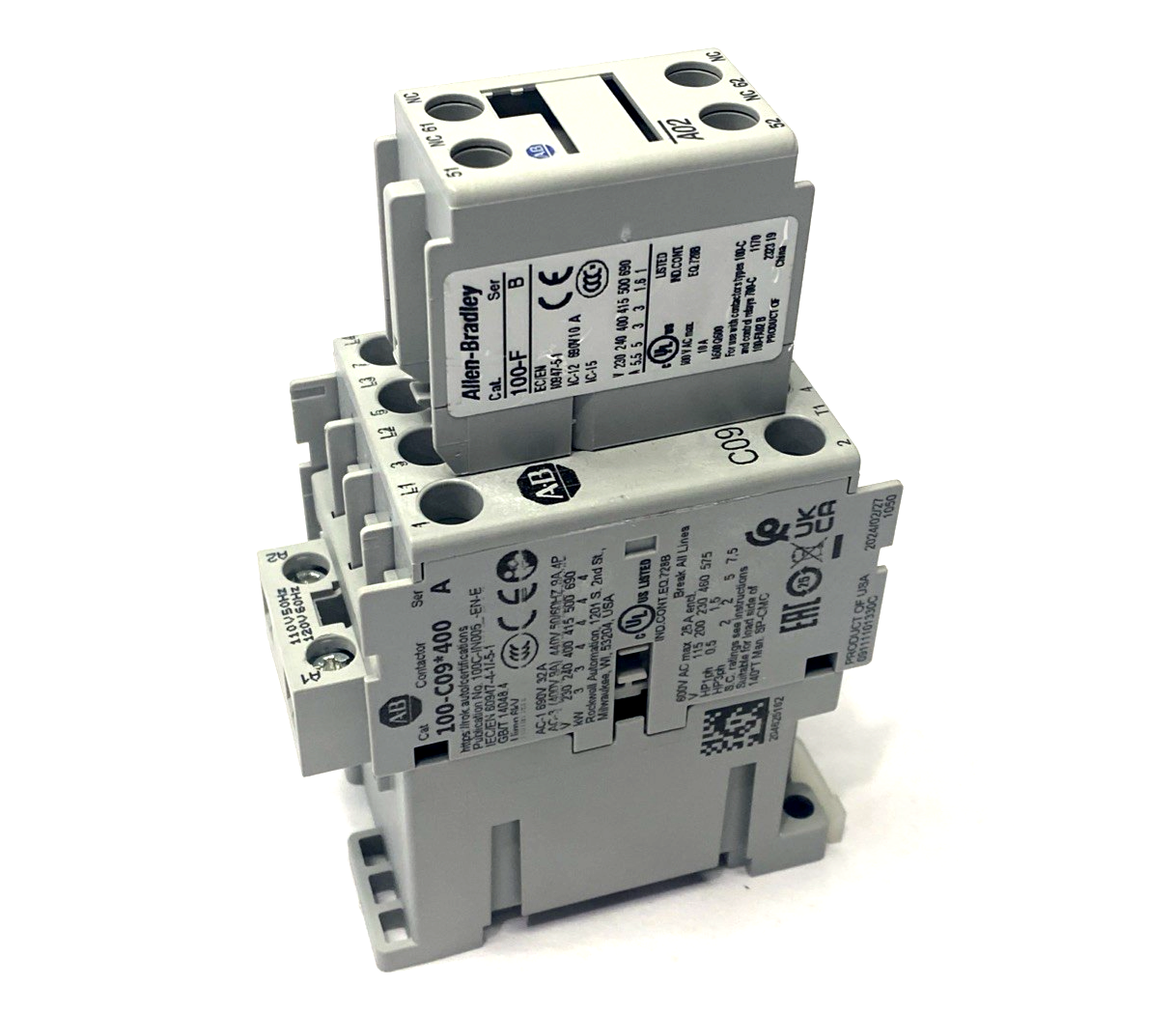 100-C09D400 | Allen Bradley Ser. A IEC 9A Contactor 100-F Auxiliary - Used - Maverick Industrial Sales