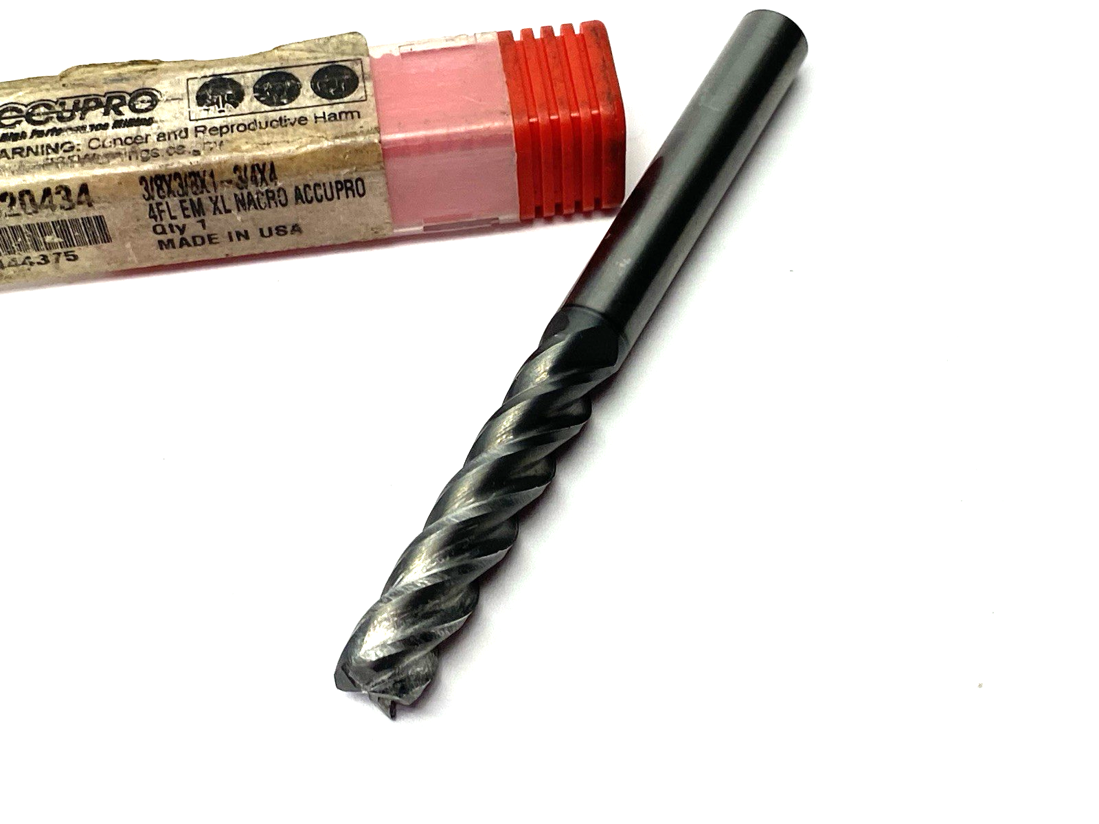 62920434 | Accupro Square End Mill: 3/8" Dia, 1-3/4" LOC, 4 Flute, Solid Carbide - Used - Maverick Industrial Sales