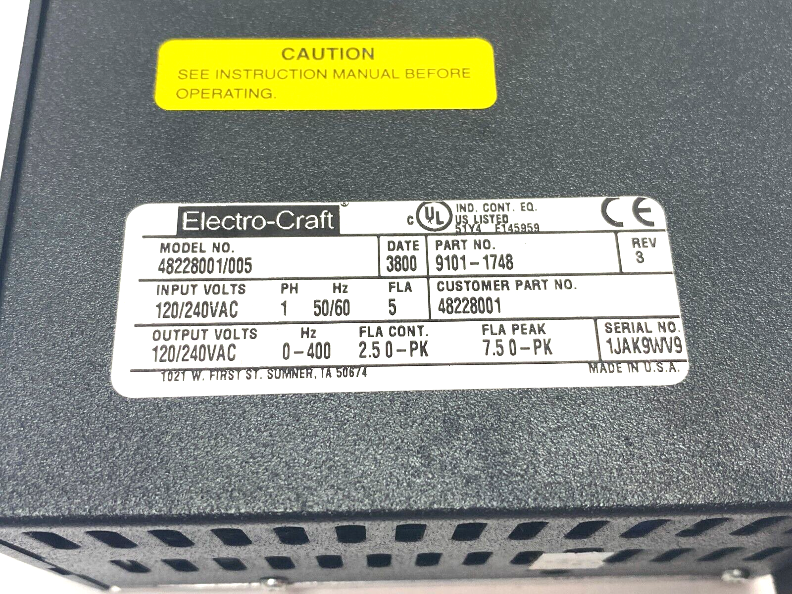 Electro-Craft 48228001/005 BRU Ser. Advantage Line Servo Drive 1-Phase 9101-1748 - Maverick Industrial Sales