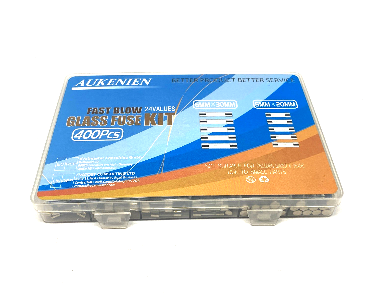 Aukenien 24 Values Fast Blow Glass Fuse Kit 6mm x 30mm & 5mm x 20mm 400 PCS KIT - Maverick Industrial Sales