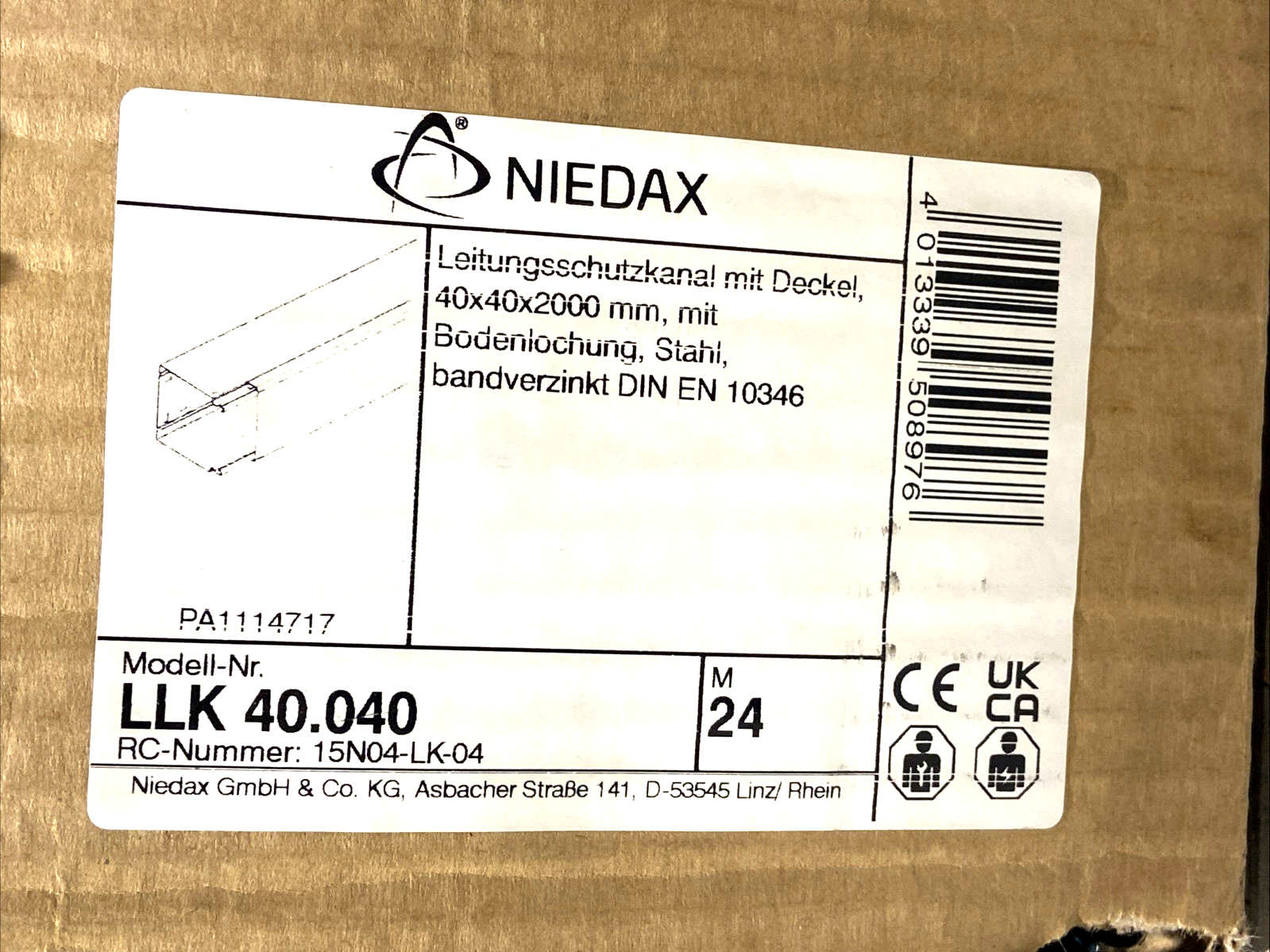 LLK 40.040 | Niedax Channel Cable Tray 40x40mm 2m With Cover LOT OF 12 - New – Open box - Maverick Industrial Sales