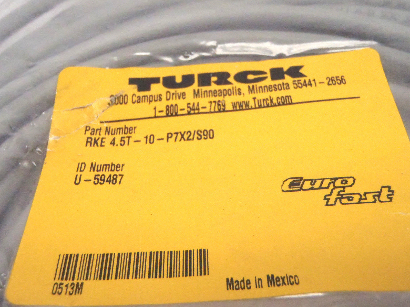 Turck RKE 4.5T-10-P7X2/S90 EuroFast Connector Cable U-59487 - Maverick Industrial Sales