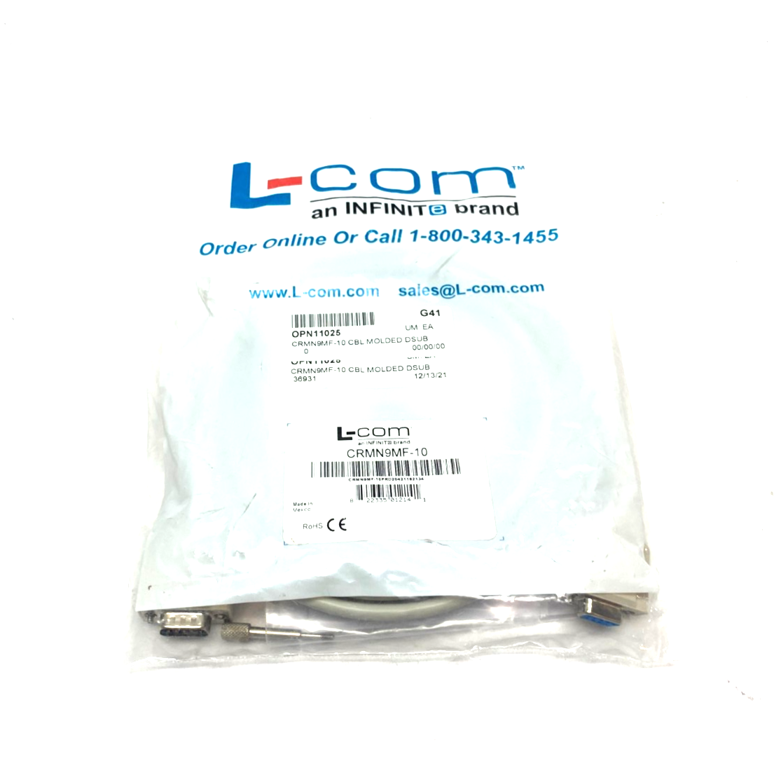 CRMN9MF-10 | L-Com Molded D-Sub Cable Reversible Hardware Male/Female - New - Maverick Industrial Sales