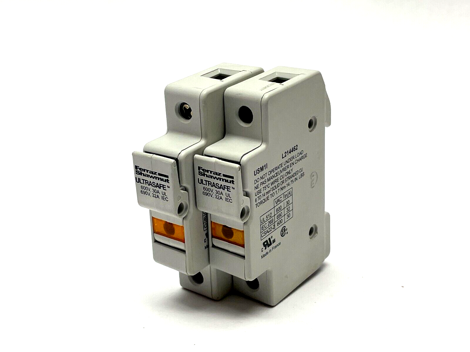Ferraz Shawmut USM1I Fuse Holder 600V 32A LOT OF 2 - Maverick Industrial Sales