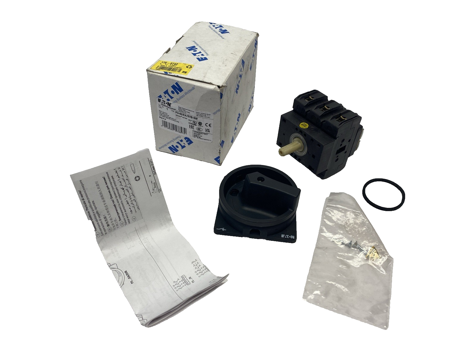 Eaton P3-63/EA/SVB-SW Rotary Disconnect Circuit Interruptor, Flush, Black, 63A - Maverick Industrial Sales
