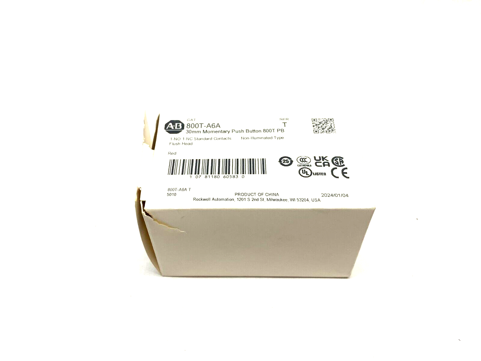 Allen Bradley 800T-A6A Ser. T Non-Illuminated Momentary Pushbutton Flush RED - Maverick Industrial Sales