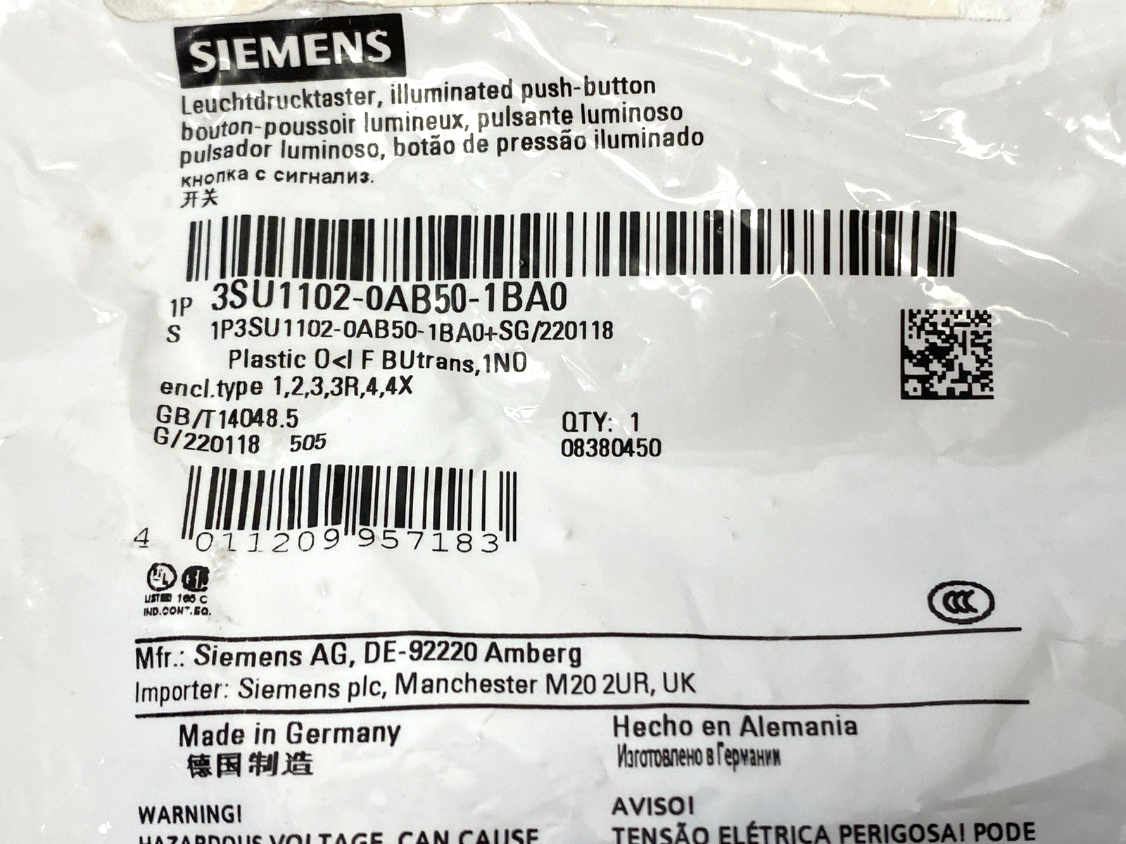 Siemens 3SU1102-0AB50-1BA0 Blue Illuminated Pushbutton 22mm 24V AC/DC - Maverick Industrial Sales