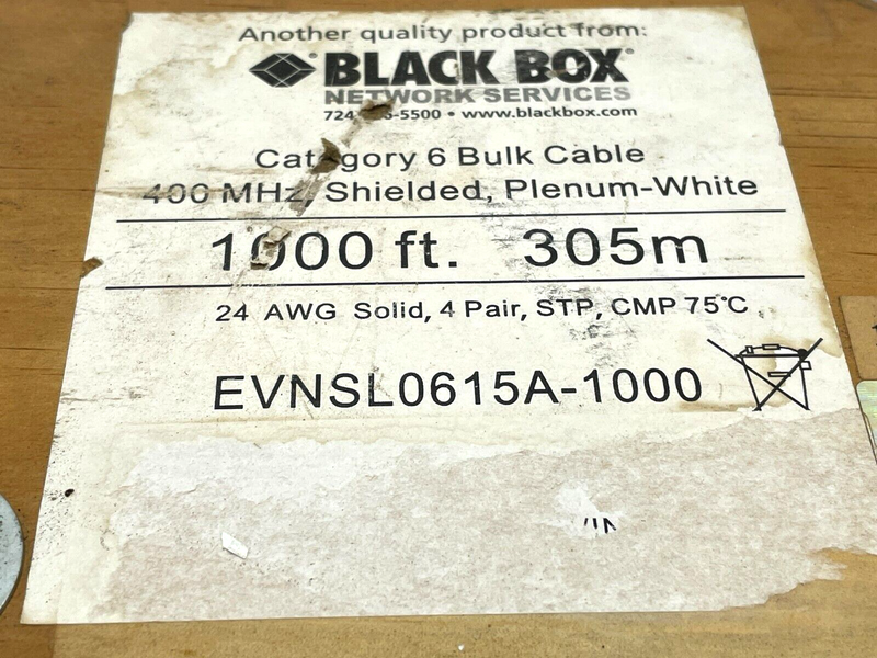 Black Box EVNSL0615A-1000 CAT6 Bulk Cable 386ft Length - Maverick Industrial Sales