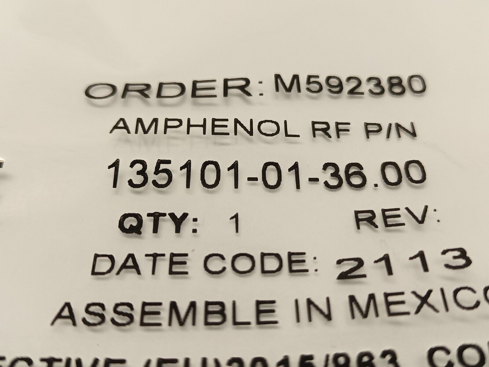 Amphenol 135101-01-36.00 RF Cable Assembly - Maverick Industrial Sales