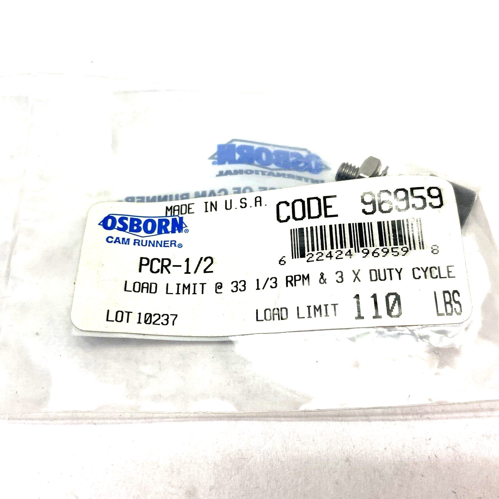 Osborn PCR-1/2 Load Runner Cam Bearing Limit 110lbs 33-1/3 RPM & 3X Duty Cycle - Maverick Industrial Sales