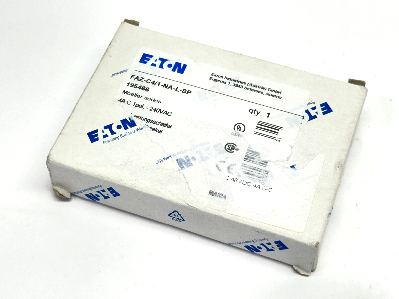 Eaton FAZ-C4/1-NA-L-SP Circuit Breaker 1-Pole 4A 195466 - Maverick Industrial Sales