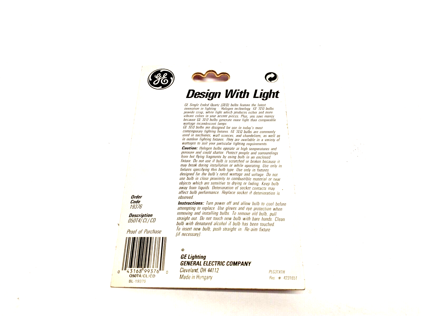GE General Electric 19376 Halogen Bulb 12V 50W 050T4/CL/CD LOT OF 4 - Maverick Industrial Sales