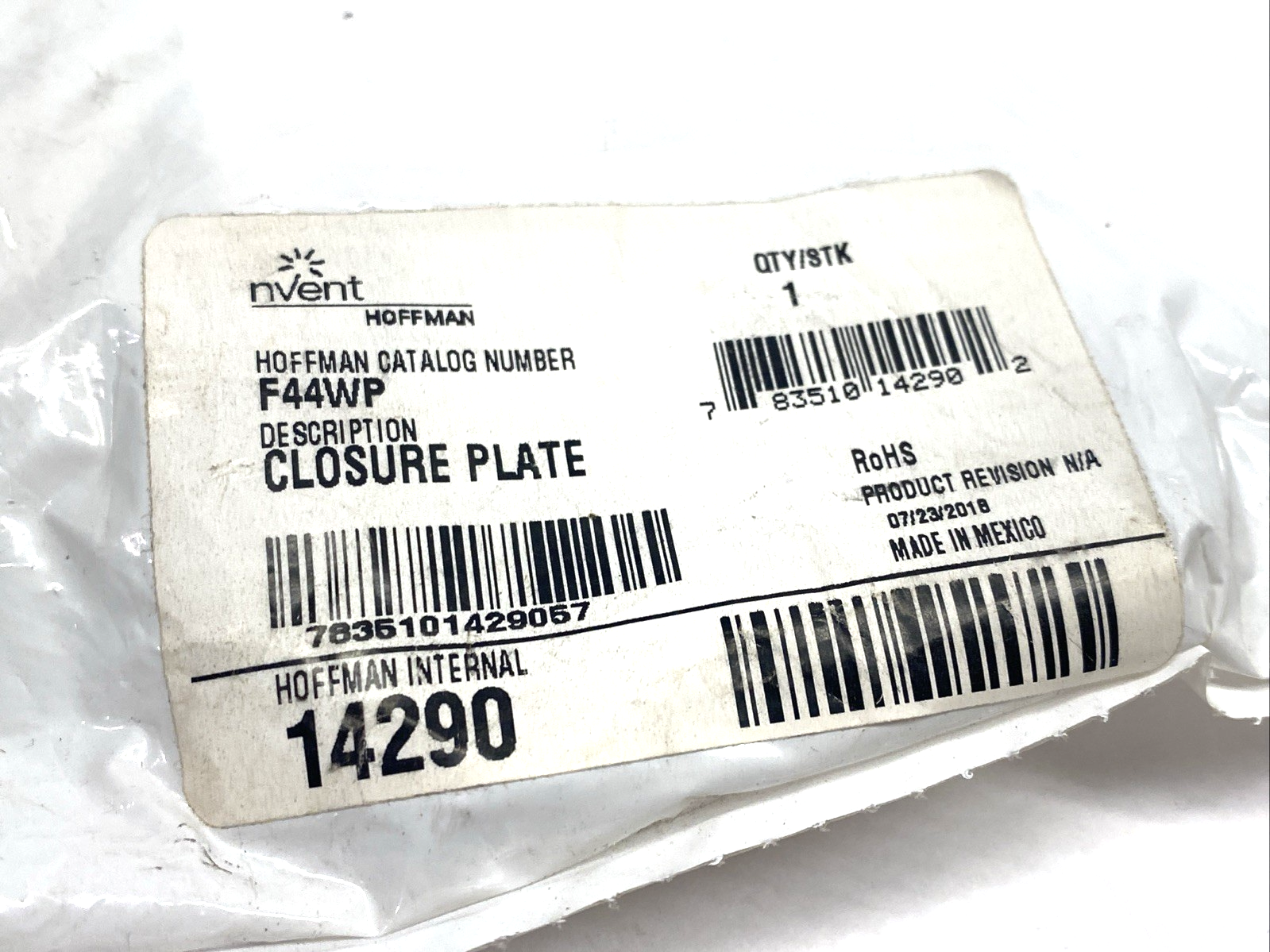 F44WP | Hoffman Feed-Through Wireway Closure Plate, 4" x 4" Gray, Mild Steel - New - Maverick Industrial Sales