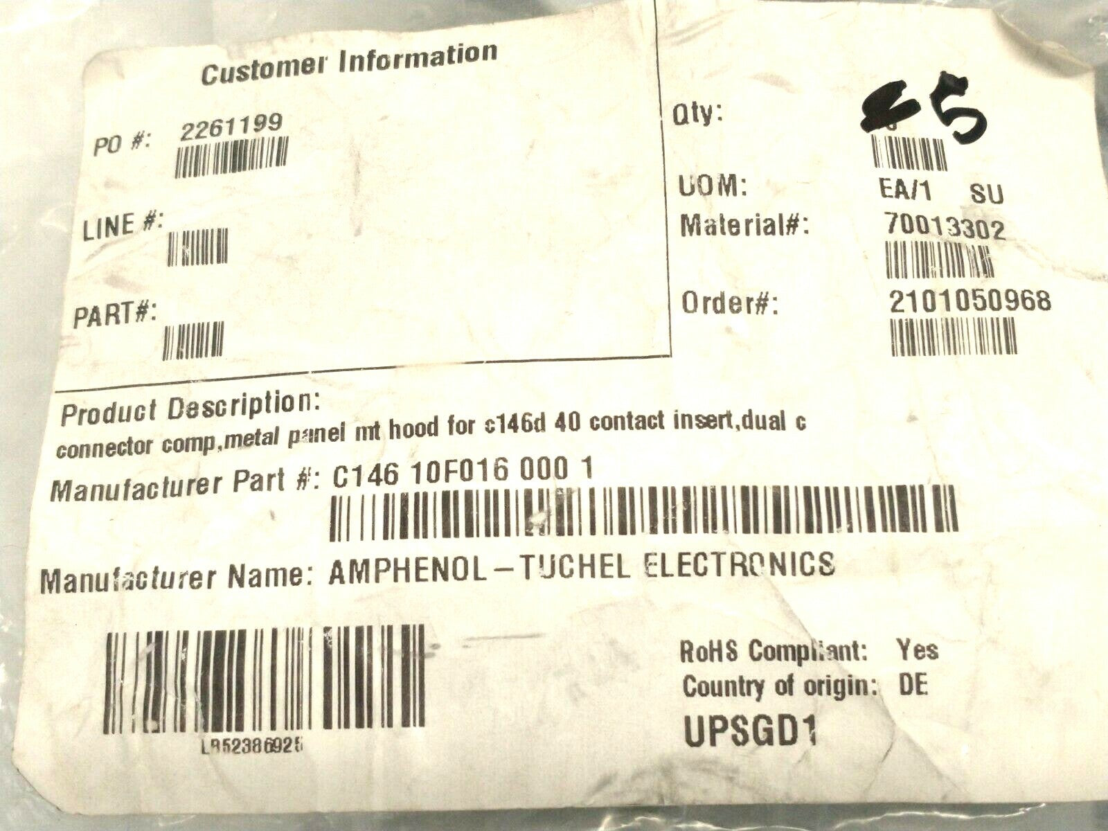 Amphenol C146-10F016-000-1 Heavy Mate Dual Clamp Housing Bulkhead Mount LOT OF 5 - Maverick Industrial Sales