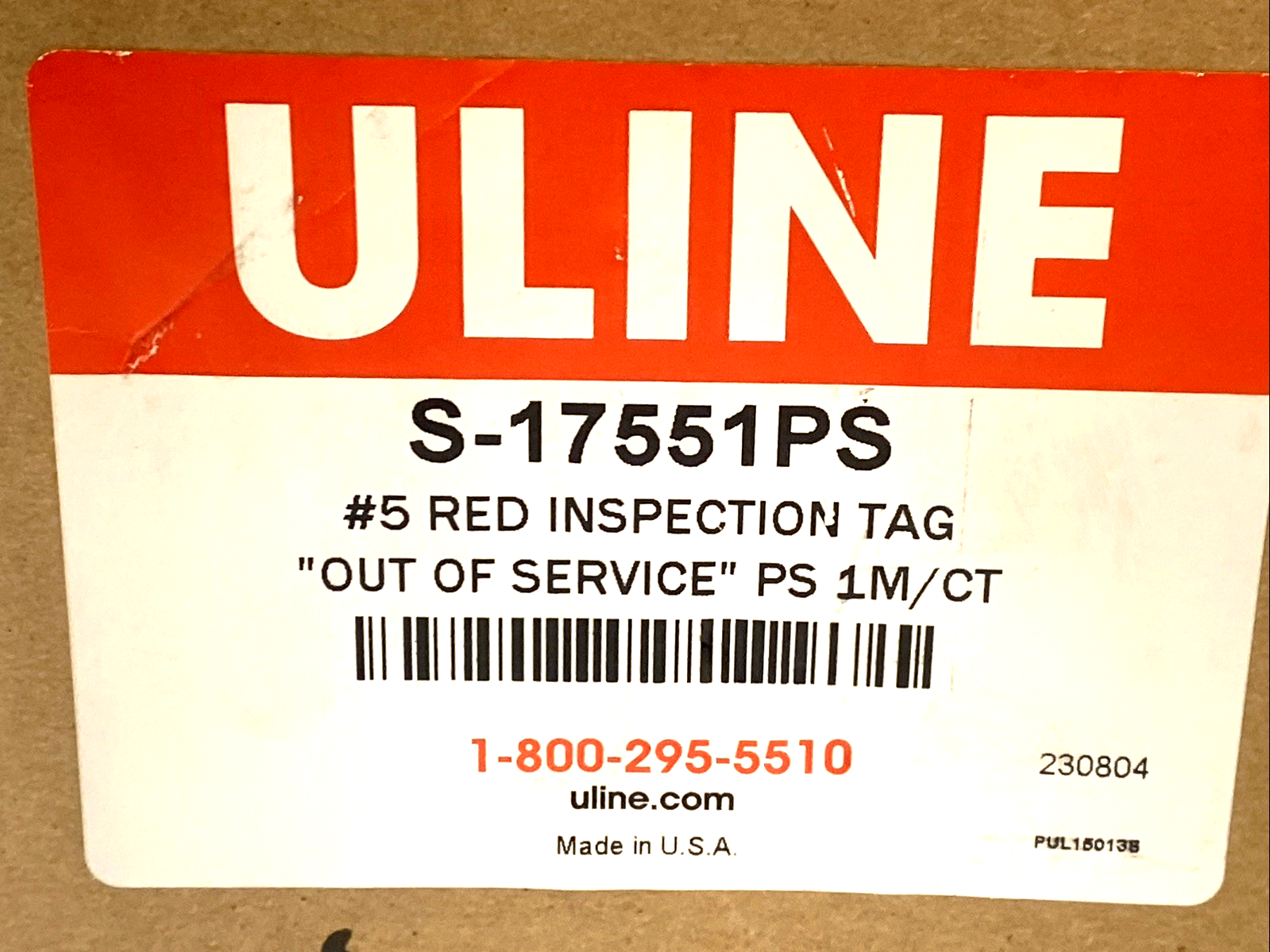 S-17551PS | Uline “Out of Service” Inspection Tags Red Pre-Strung LOT OF 900 - New – Open box - Maverick Industrial Sales