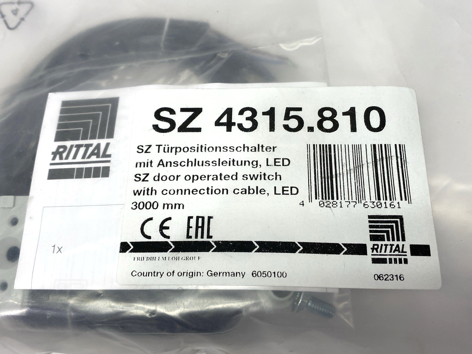 Rittal SZ 4315.810 Door Operated Switch w/ LED Connection Cable 3000mm - Maverick Industrial Sales