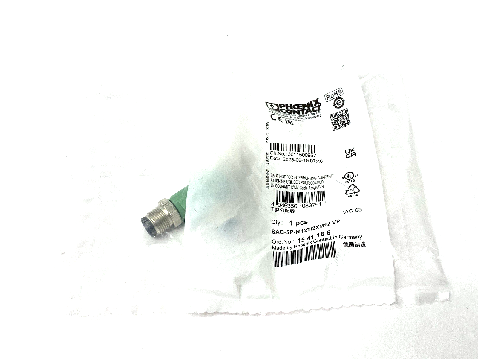 Phoenix Contact SAC-5P-M12T/2XM12 VP T-Distributor 5-Position A-Coded 1541186 - Maverick Industrial Sales