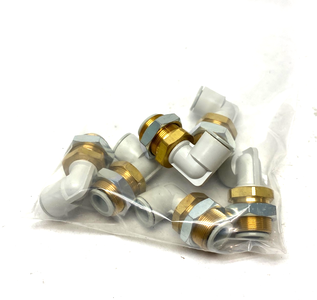 KQ2LE12-00A | SMC Push-to-Connect Bulkhead Male Elbow Fitting 12mm LOT OF 6 - New – Open box - Maverick Industrial Sales