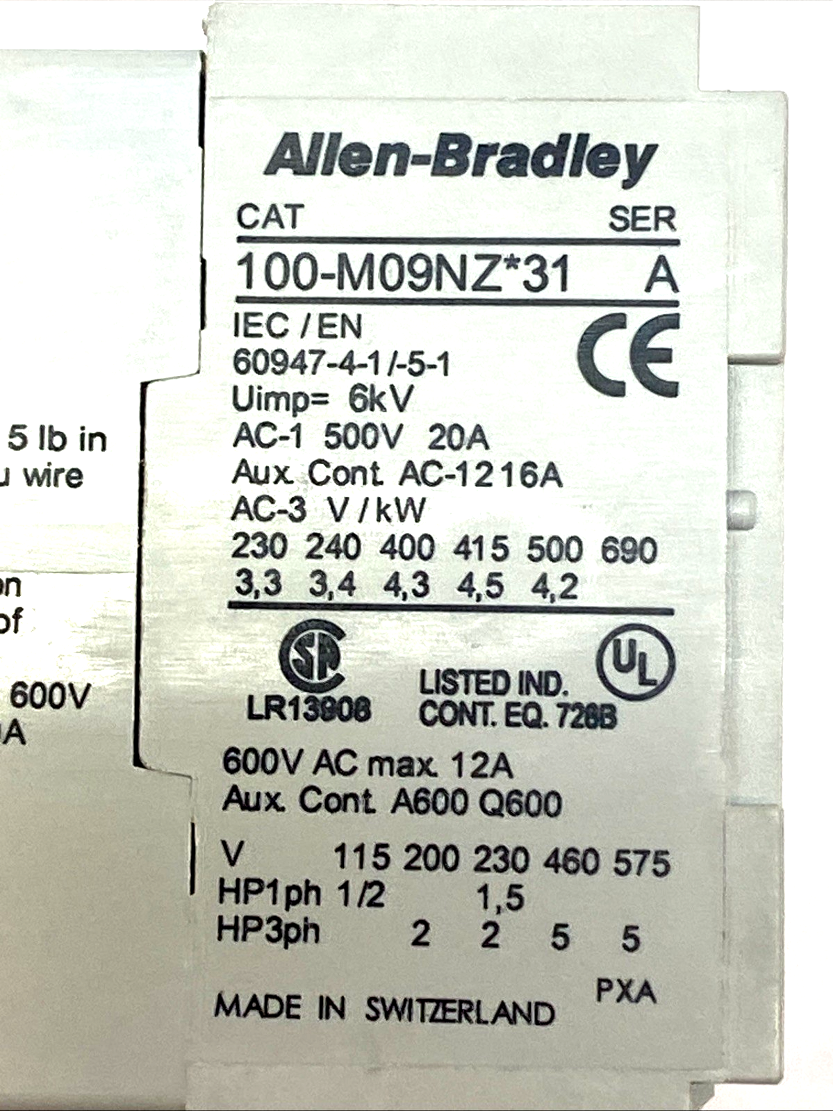 Allen Bradley 100-M09NZJ31 Mini Contactor 3-Pole 9A 24V DC Coil 1 NC SER.A - Maverick Industrial Sales