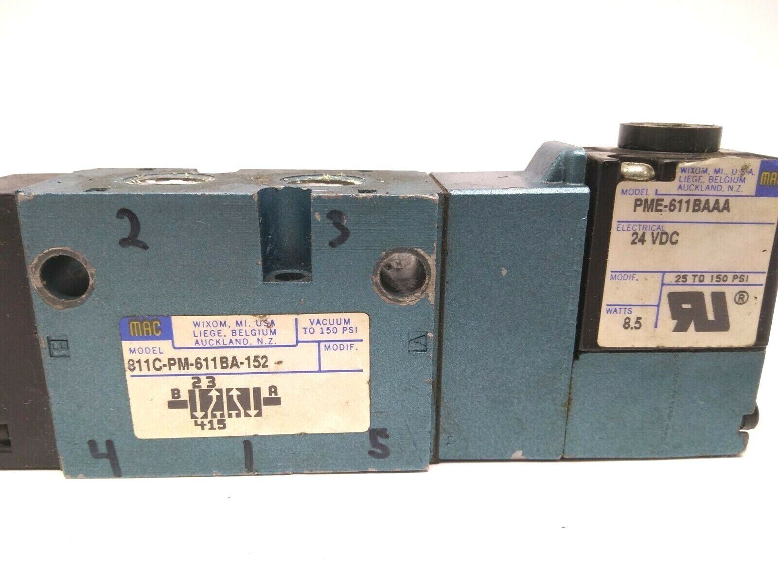 MAC Valves 811C-PM-611BA-152 Solenoid Valve with PME-611BAAA 24VDC Coil - Maverick Industrial Sales