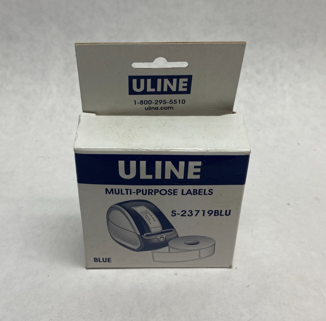 ULINE S-23719BLU Blue Mini Printer Labels 1 x 2-1/8 ROLL OF 450 - Maverick Industrial Sales