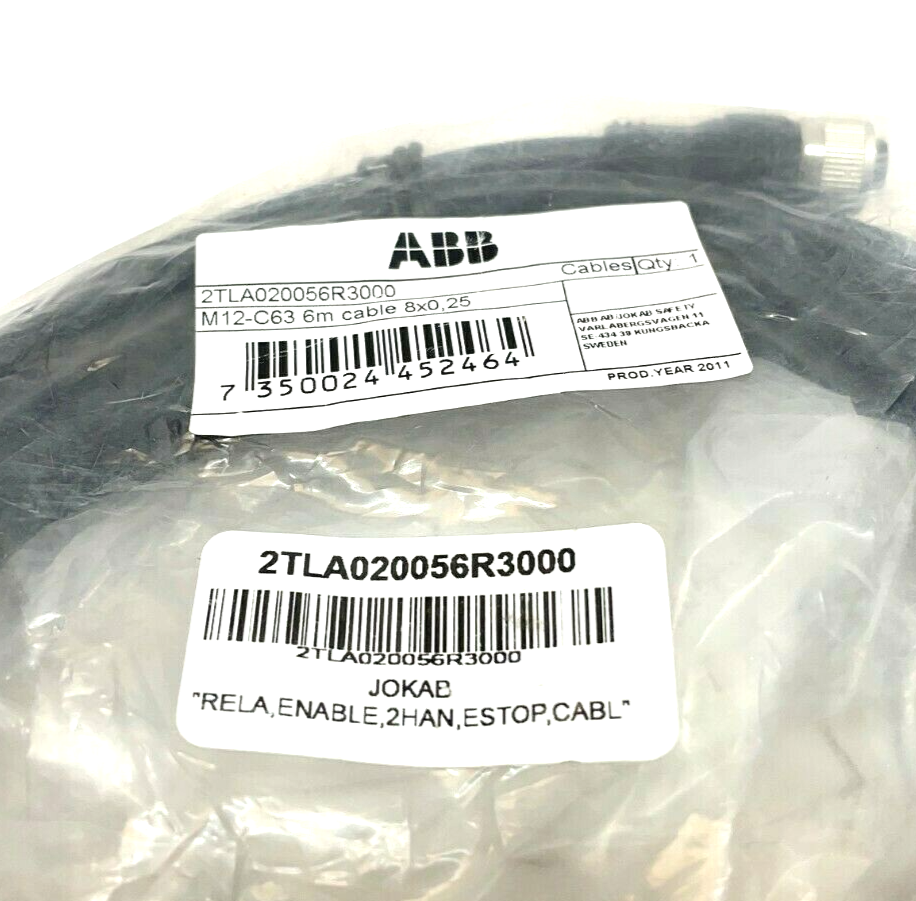 ABB 2TLA020056R3000 Jokab Safety E-Stop Cable 6m Length M12-C63 - Maverick Industrial Sales