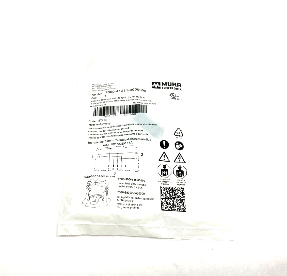 Murrelektronik 7000-41211-0000000 SlimLine T-Coupler M12 Male / 2x M8 3-Pol - Maverick Industrial Sales