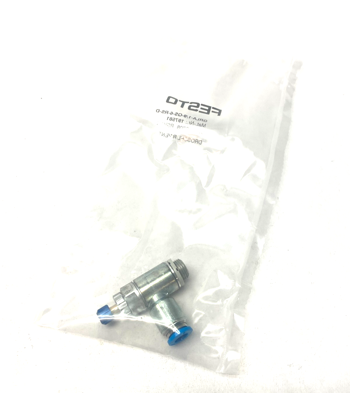 Festo GRLA-1/8-QS-6-RS-D One-Way Flow Control Valve Fitting 6mm Tube OD 197581 - Maverick Industrial Sales
