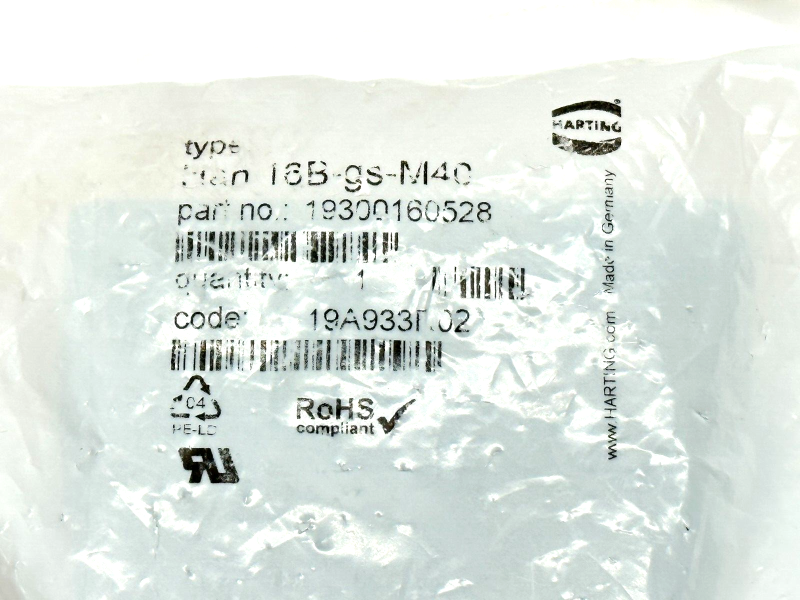 Harting 19 30 016 0523 Hood for Industrial Connectors Han 16B-gs-M40 - Maverick Industrial Sales
