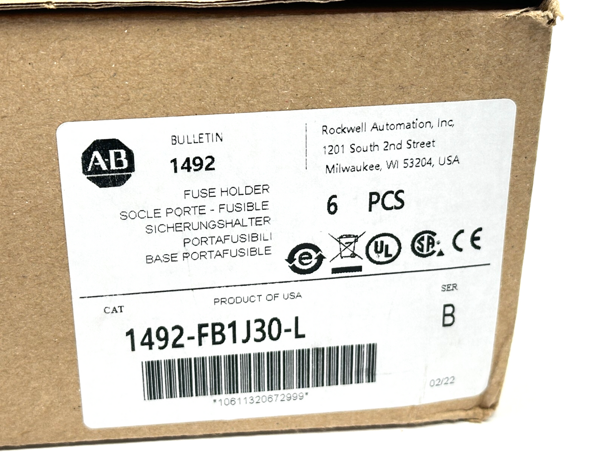 1492-FB1J30-L | Allen Bradley Ser. B Fuse Holder 1-Pole 30A 600V BOX OF 6 - New – Open box - Maverick Industrial Sales