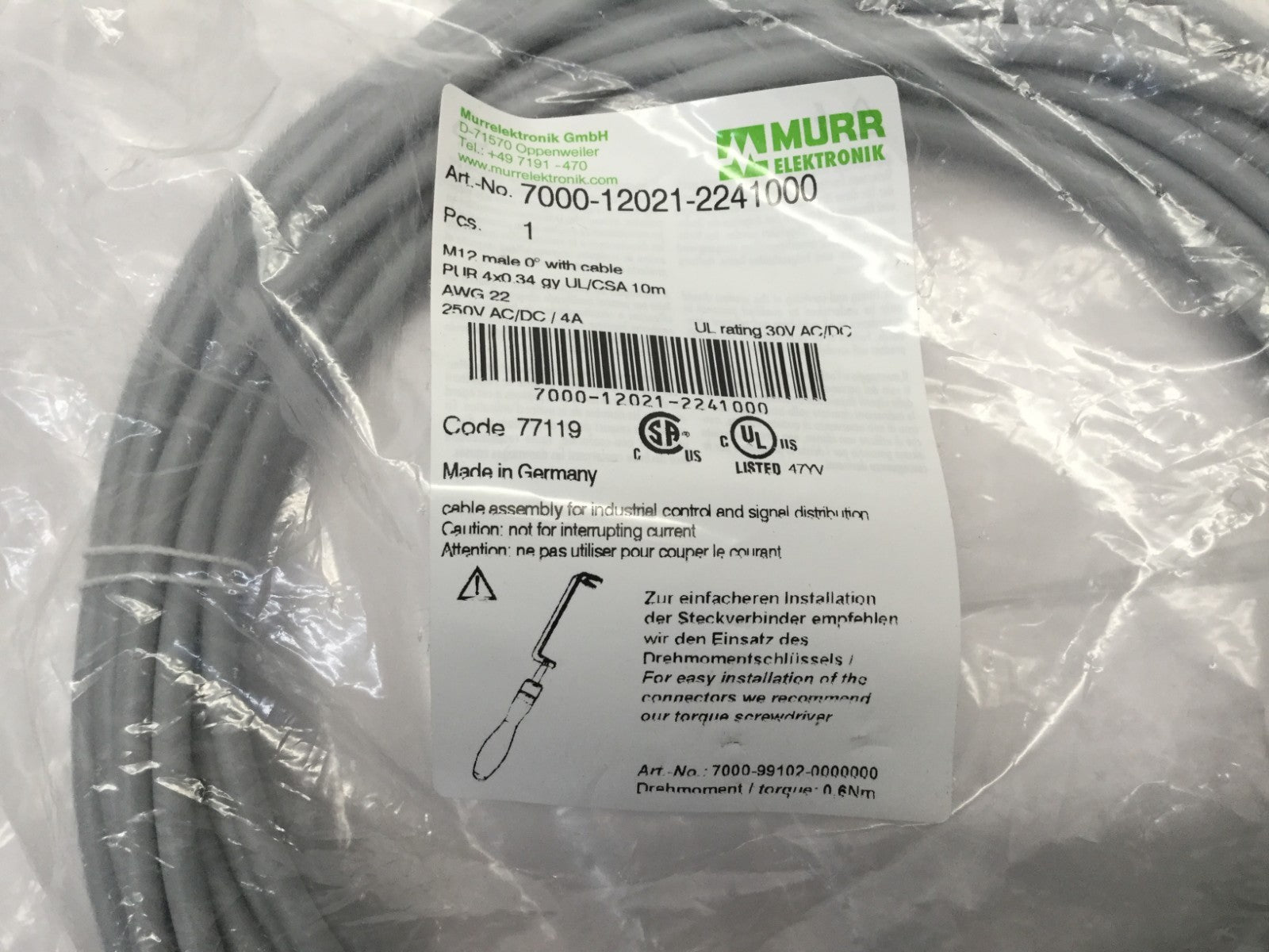 Murr Elektronik 7000-12021-2241000 M12 Male Cable AWG 22 - Maverick Industrial Sales