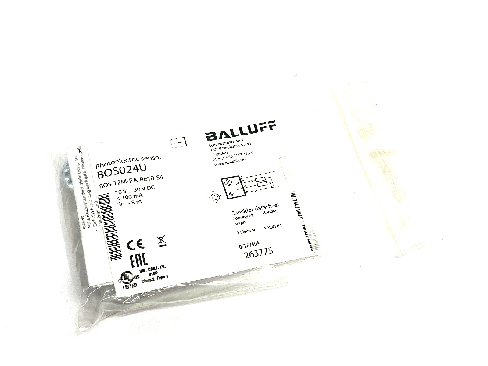BOS024U | Balluff Cylindrical Through-beam Photoelectric Sensor BOS 12M-PA-RE10-S4 - New – Open box - Maverick Industrial Sales