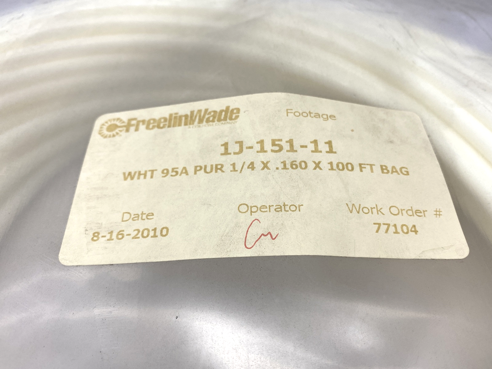Freelin Wade 1J-151-11 White Tubing 1/4" OD x .160" ID x 100' Length 2010y - Maverick Industrial Sales