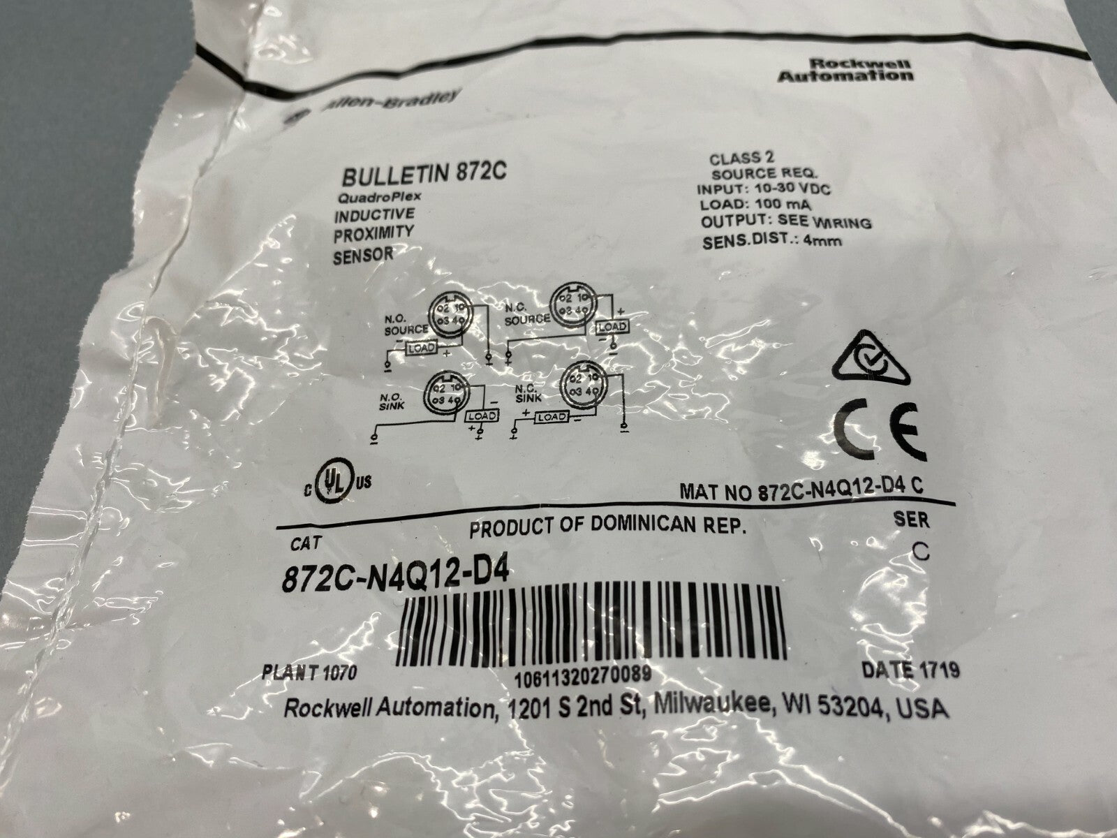 Allen Bradley 872C-N4Q12-D4 QuadroPlex Inductive Proximity Sensor Ser. C - Maverick Industrial Sales