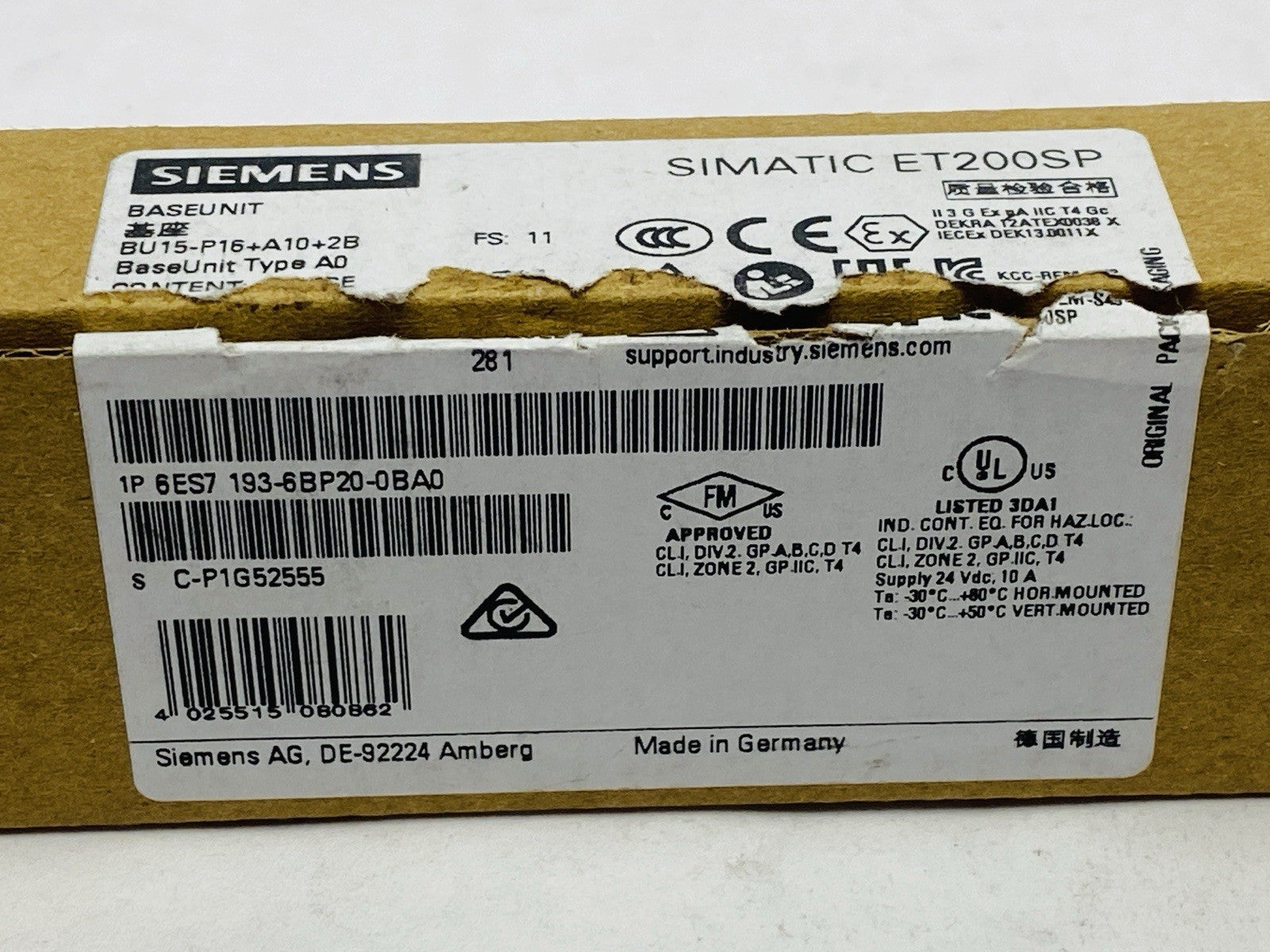 Siemens 6ES7 193-6BP20-0BA0 SIMATIC ET 200SP Base Unit BU15-P16+A10+2B - Maverick Industrial Sales